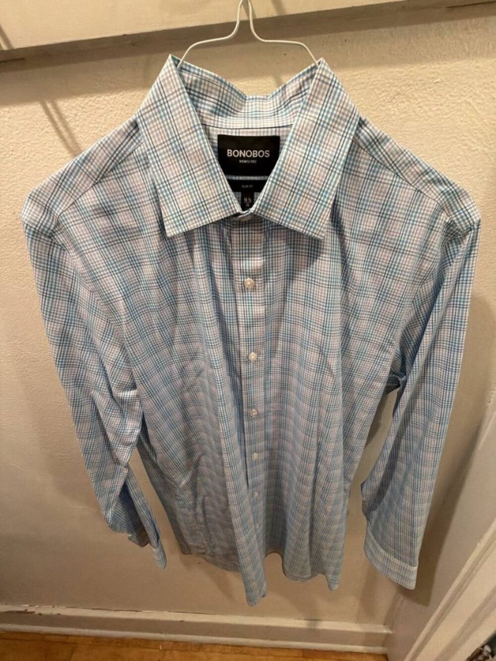 Bonobos Slim Wrinkle-Free Blue Check 16.5/36